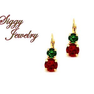 Christmas Austrian Crystal Earrings in Siam Red and Fern Green Pick Your Finish